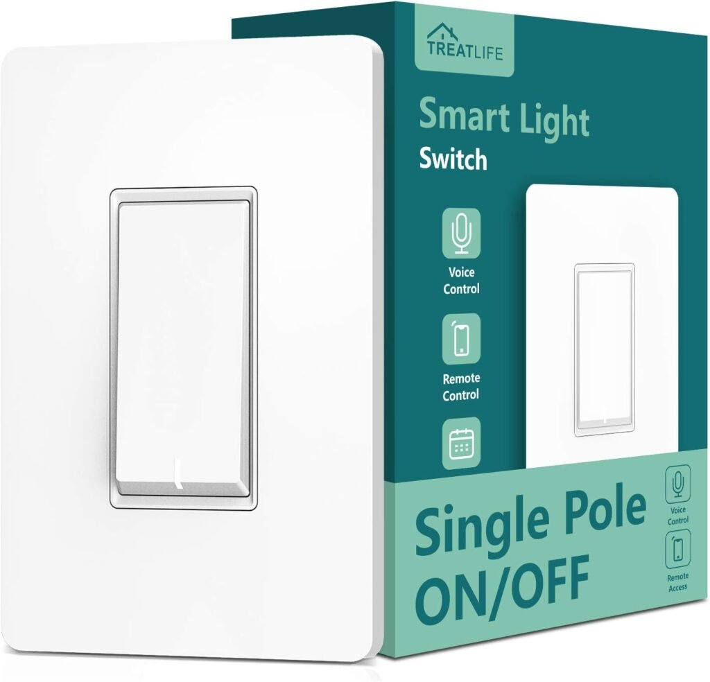 TREATLIFE Single Pole Smart Light Switch, Neutral Wire Required, 2.4GHz Wi-Fi Light Switch, Smart Switch Works with Alexa and Google Home, Schedule, Remote Control