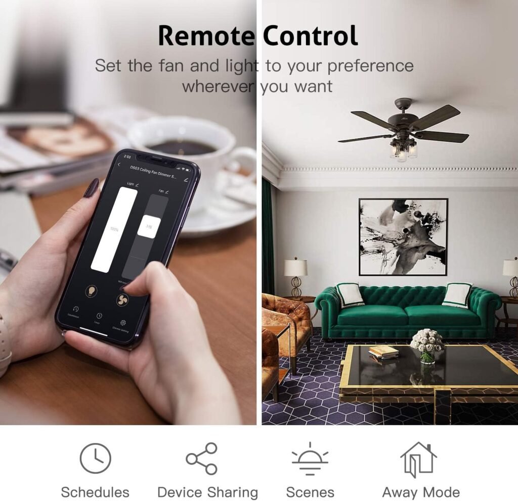 TREATLIFE Smart Ceiling Fan Control and Dimmer Light Switch 2PACK, Neutral Wire Needed, 2.4Ghz Single Pole Wi-Fi Fan Light Switch Combo, Works with Alexa, Google Home and SmartThings, Remote Control