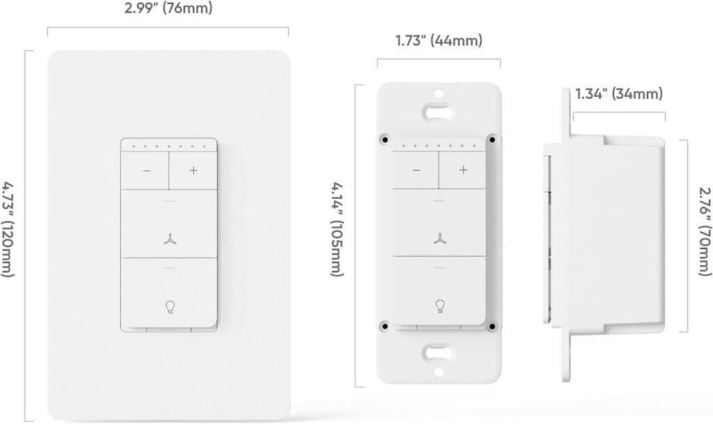 TREATLIFE Smart Ceiling Fan Control and Dimmer Light Switch 2PACK, Neutral Wire Needed, 2.4Ghz Single Pole Wi-Fi Fan Light Switch Combo, Works with Alexa, Google Home and SmartThings, Remote Control