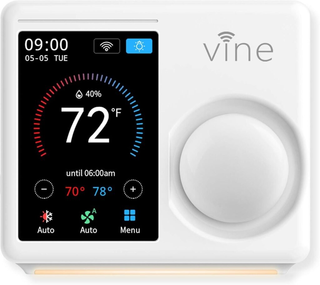Vine TJ-610E Wi Fi 7 Day and 8 Period Programmable 5th Generation Smart Home Thermostat, Compatible with Amazon Alexa, Google Assistant, and Vine App
