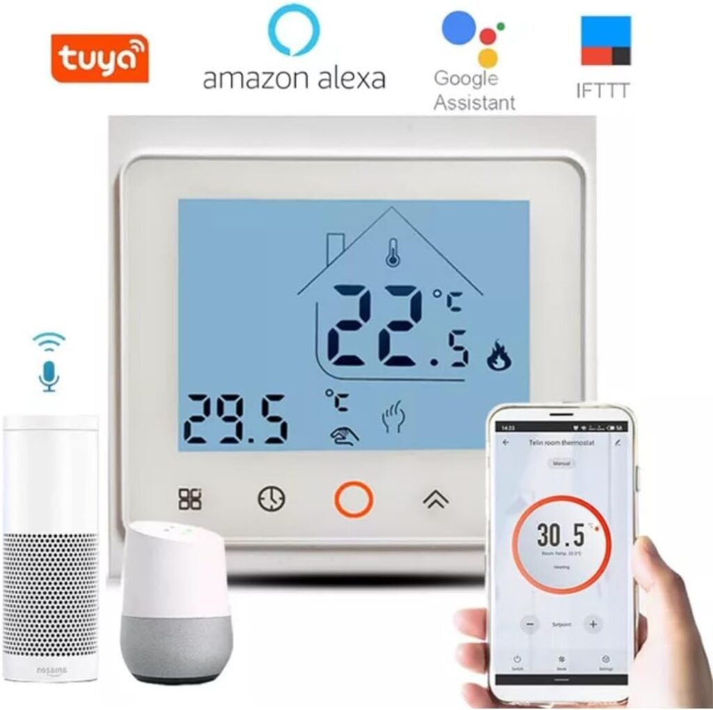 Wi-Fi Smart Thermostat for Electric Baseboard Heaters, 120-240V Systems, Proprietary Wall Plate, LCD Fahrenheit Display, Compatible with Alexa, Google Home, Smart Life and Tuya App